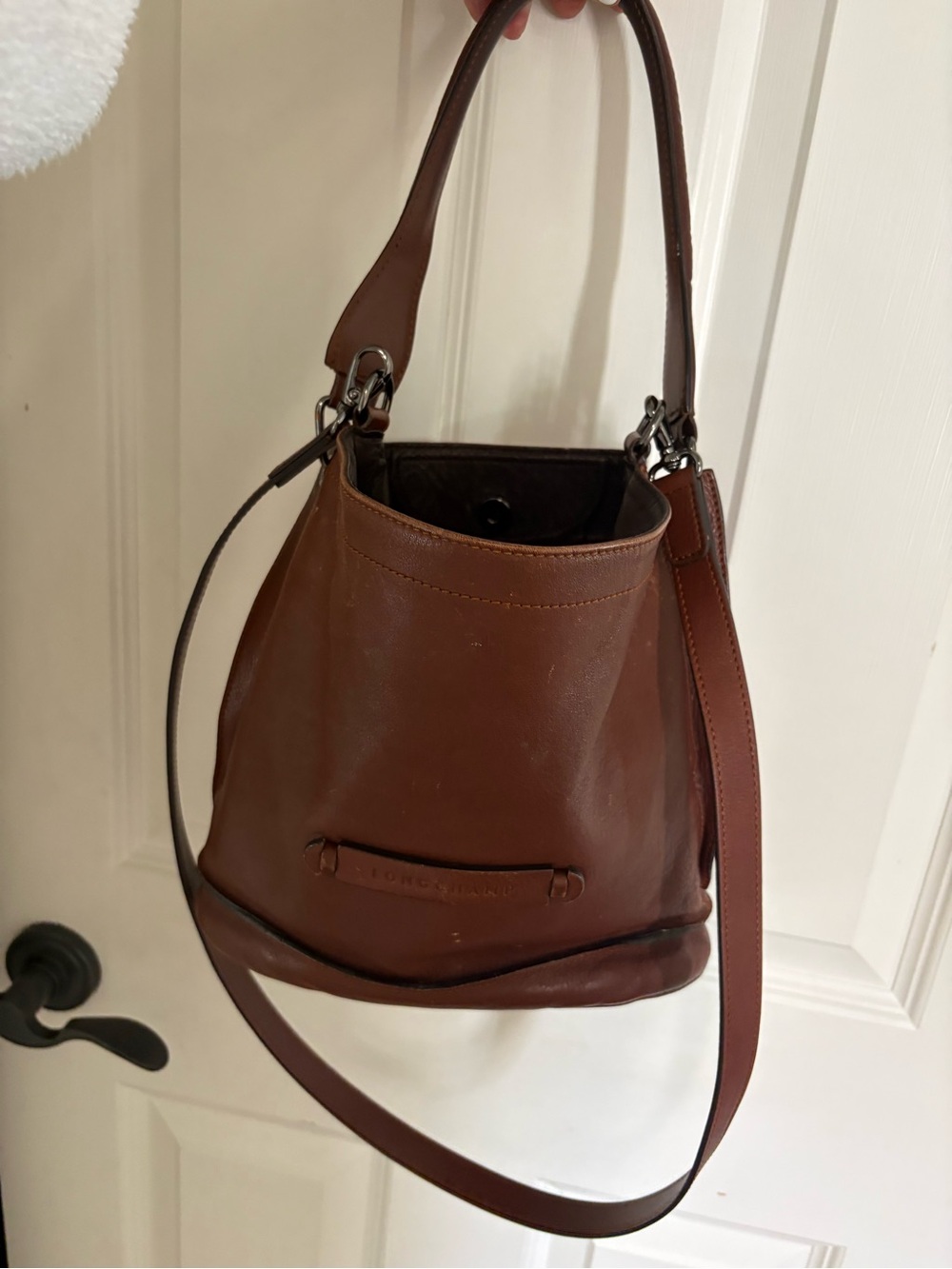 Longchamp Chocolate Brown Leather Bucket Shoulder Bag